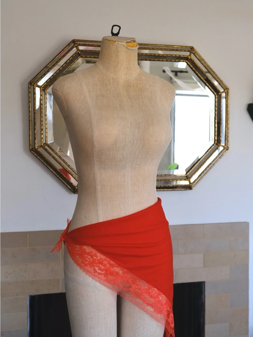 gorgeous vintage orange/red scarf with lace detailing